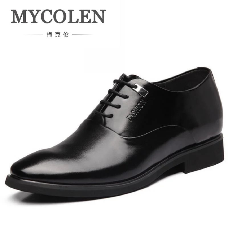 

MYCOLEN New Men's Lace-Up Oxfords Dress Shoes Mens Leather Business Office Wedding Flats Man Party Shoes Invisible Increase
