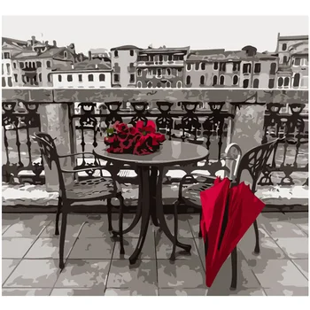 

WEEN Red rose and umbrella-DIY Painting By Numbers kit for adults, Hand-painted Oil Paint By Numbers On Canvas, Wall picture