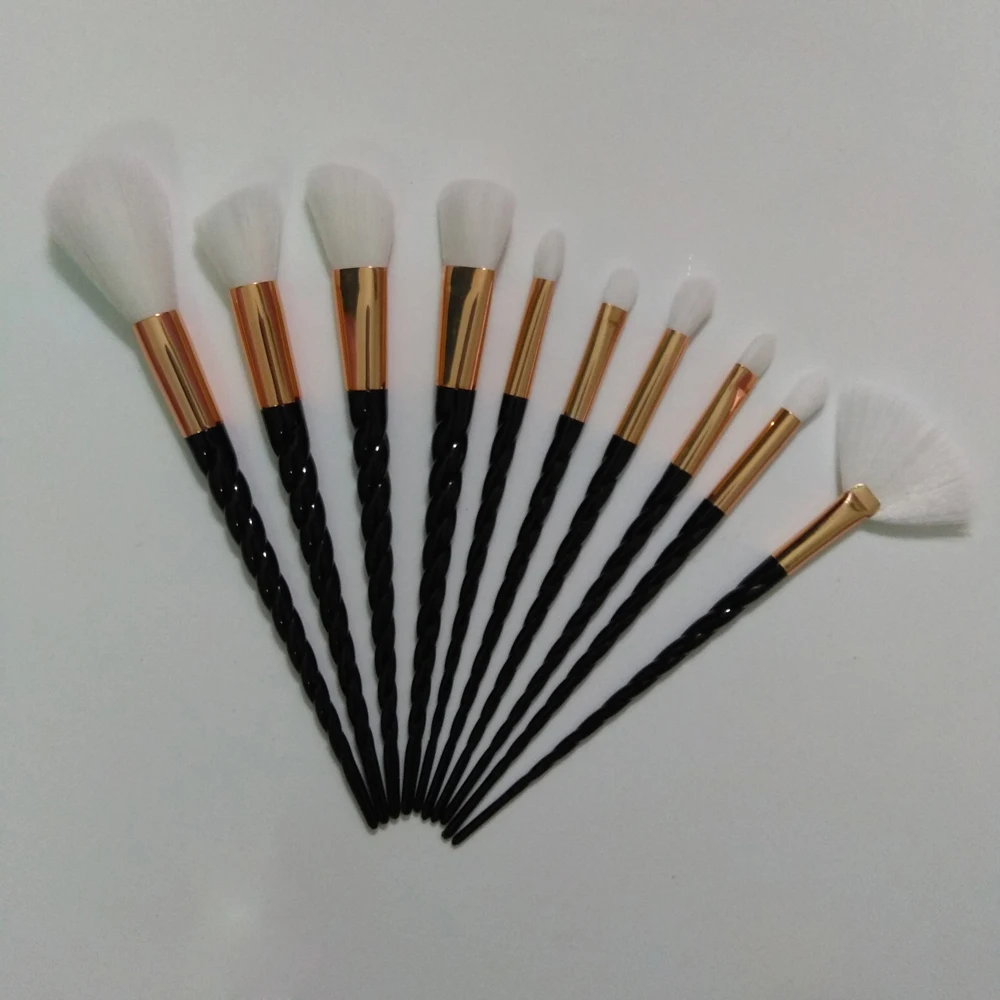 

FOEONCO 10Pcs Black Unicorn Makeup Brushes Tools Set Rainbow Hair Synthetic Foundation Brush Eyeshadow Blusher kwasten Brush Set