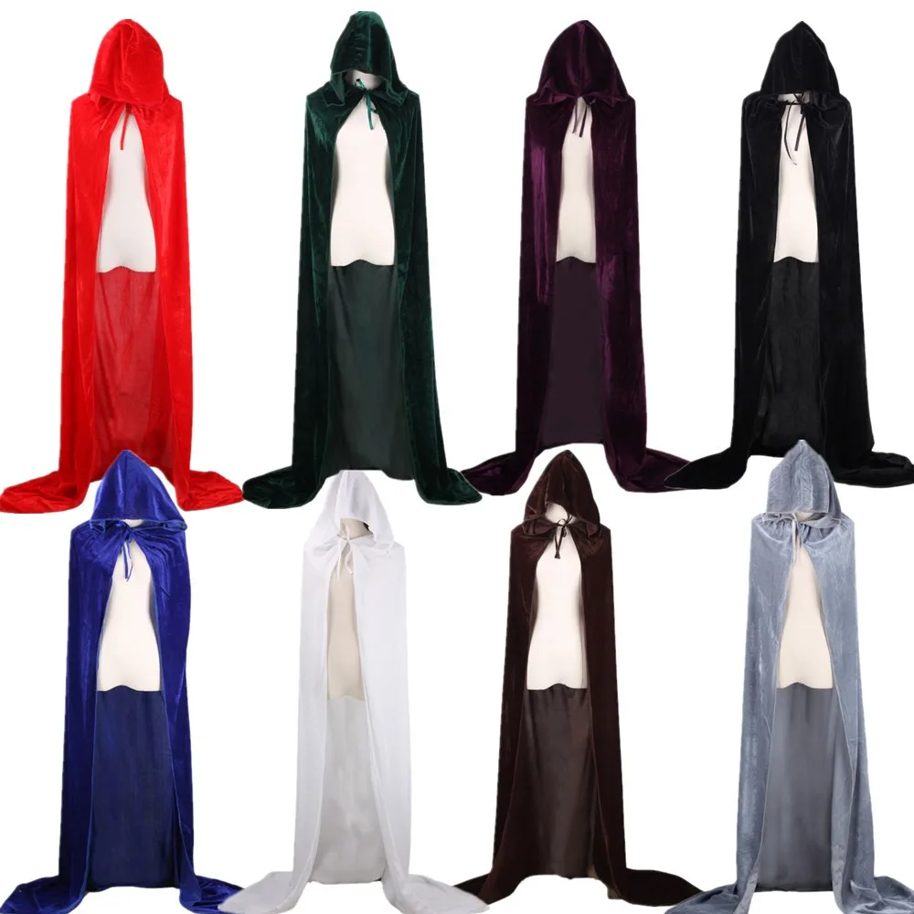 

Adult Child Black Velvet Hooded Vampire Cape Cape Halloween Party Cloak Size S-L Cosplay Death Gothic Heroic Kids Cloak