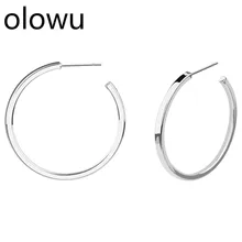 Olowu Модные женские металлические стальные серьги с половиной обруча личности большой круг C Форма Серьги-кольца женские серьги подарок Прямая
