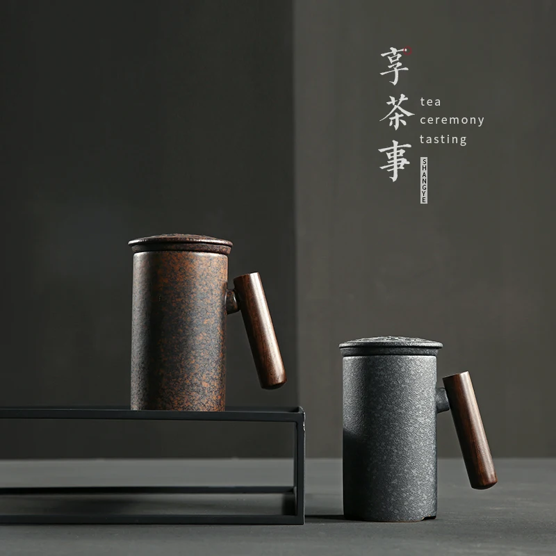 

Black pottery Ceramic cup Creative Personality Mug with filter office ceramic tea cups
