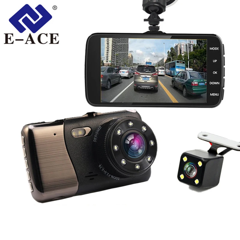 

E-ACE Aut Dvr Camera Super Night Vision Dual Lens With LDWS ADAS Rear View Support Front Car Distance Warning Full HD Dash am