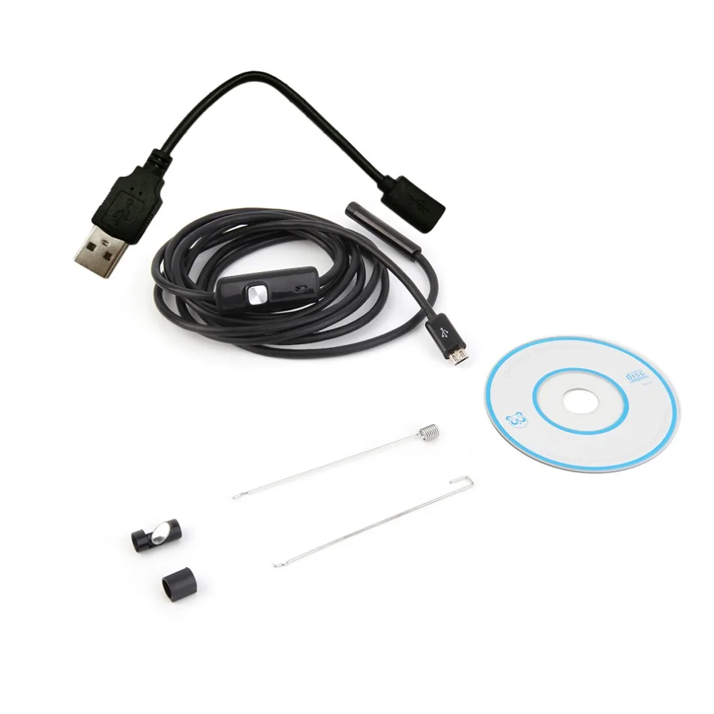 Kopen Waterdichte HD 2 m 7mm Endoscoop Lens Stijve Kabel Mini USB Inspectie Camera Slang Buis met 6 LED lichten Borescope voor Telefoon PC