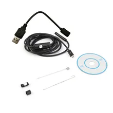Waterproof HD 2M/7mm Endoscope Lens Rigid Cable Mini USB Inspection Camera Snake Tube with 6 LED Lights Borescope for Phone PC