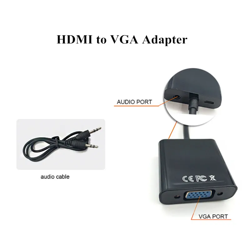 Адаптер hdmi-vga кабель HDMI к VGA конвертер адаптер Поддержка 1080P с аудио кабелем для HD tv xbox PS3 PS4 ноутбука ТВ коробка
