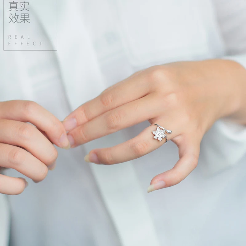

Fashion 2018 women's jewelry S925 silver sweet lotus flowers adjustable special design rings finger ring wedding gifts rings
