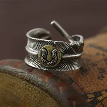 

Handmade Indian Style Thai Silver 925 Feather Cuff Ring Men Women Wide Band 925 Sterling Silver Jewelry Cool Punk Bijoux Gifts