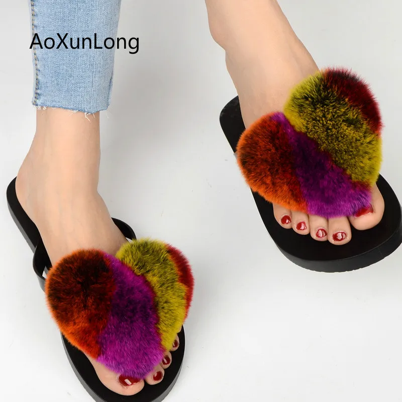 fur flip flops for women