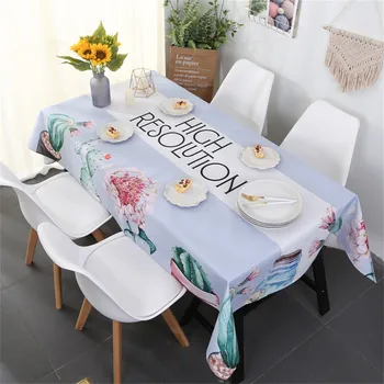 

Navy Cactus Flower Print Tablecloth Waterproof Oilproof Rectangular Wedding Dining Table Cover Tea Table Cloth Full Size L604