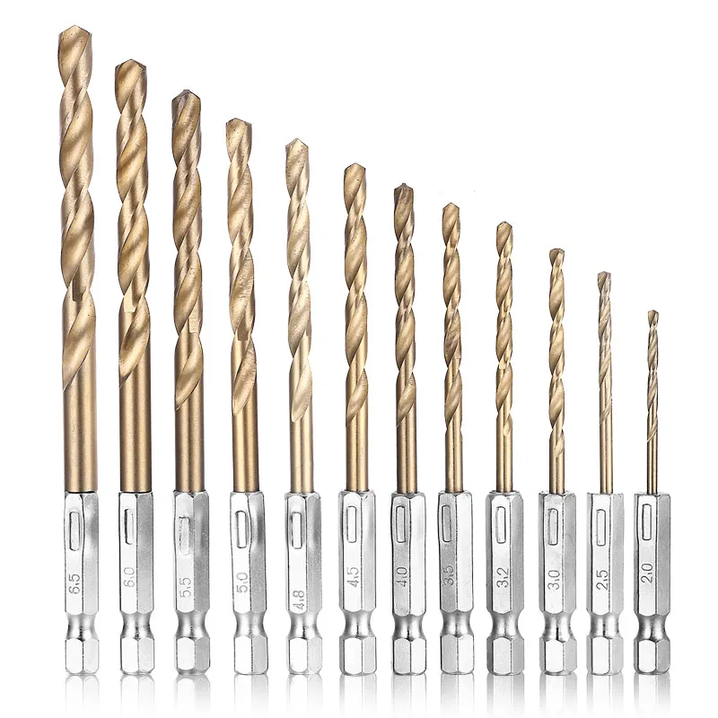 13pcs Tungsten Carbide Twist Drill Bit Power Tool High Speed Steel HSS