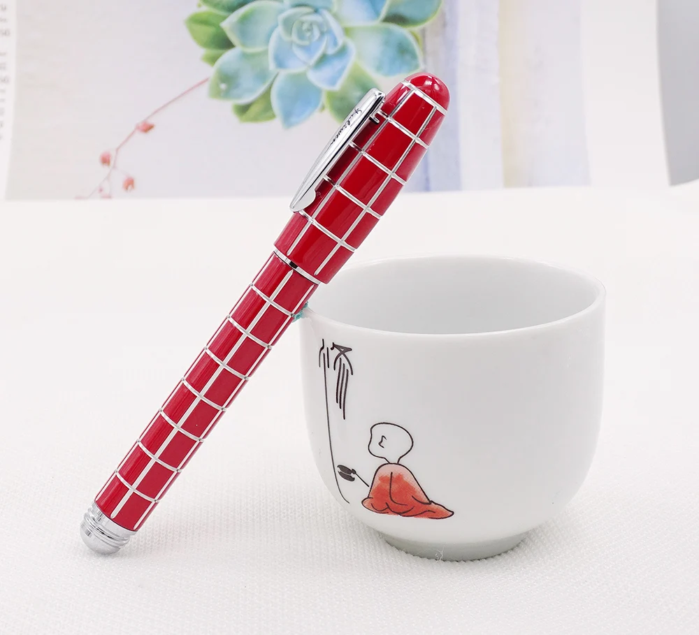 Fuliwen 2062 смоляная авторучка, модная короткая карманная ручка для путешествий, тонкий наконечник 0,5 мм красивая квадратная решетчатая ручка для письма