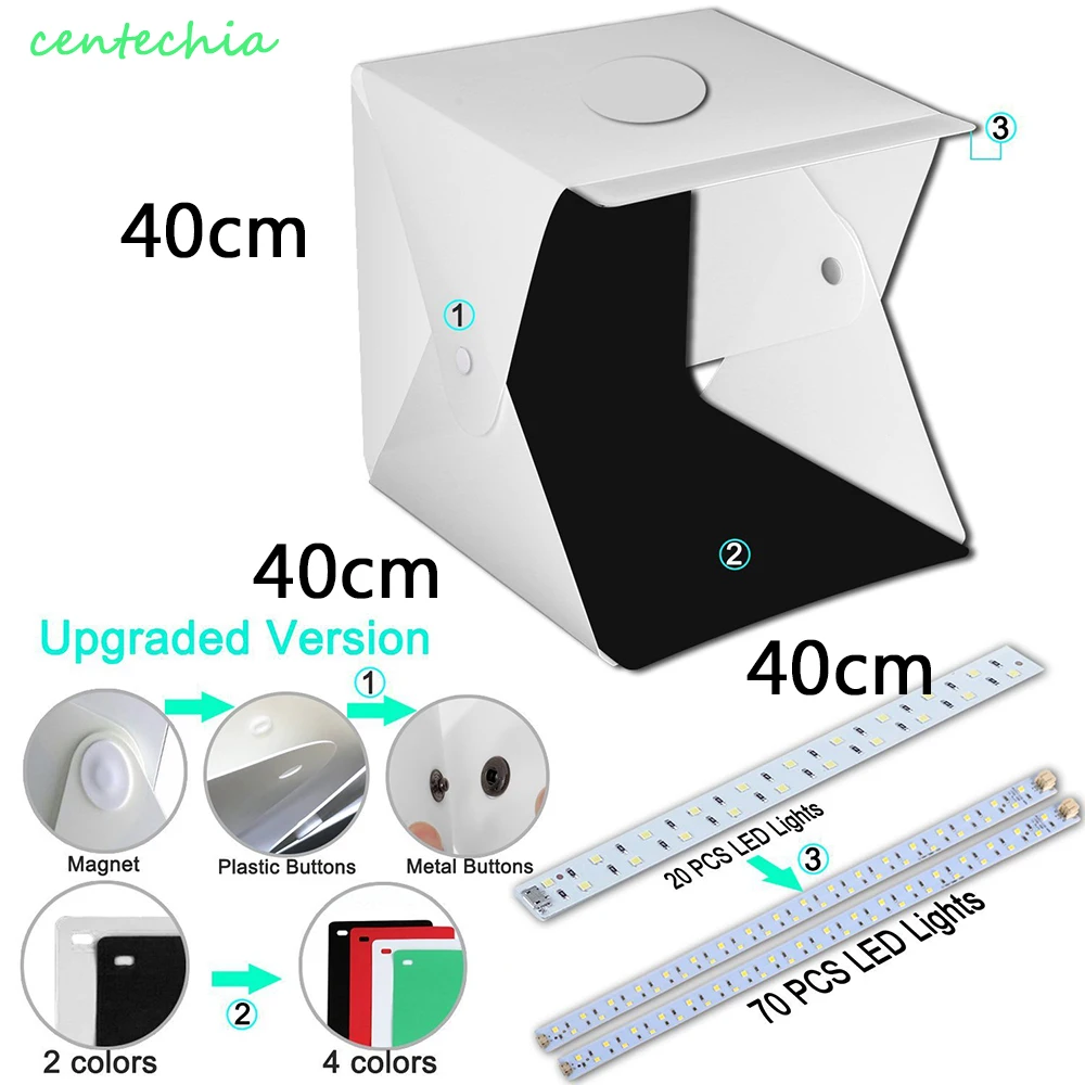 

40x40x40cm Folding Lightbox Photo Studio LED Desktop Studio Portable Photography Lightbox Studio for Smartphone DSLR Camera