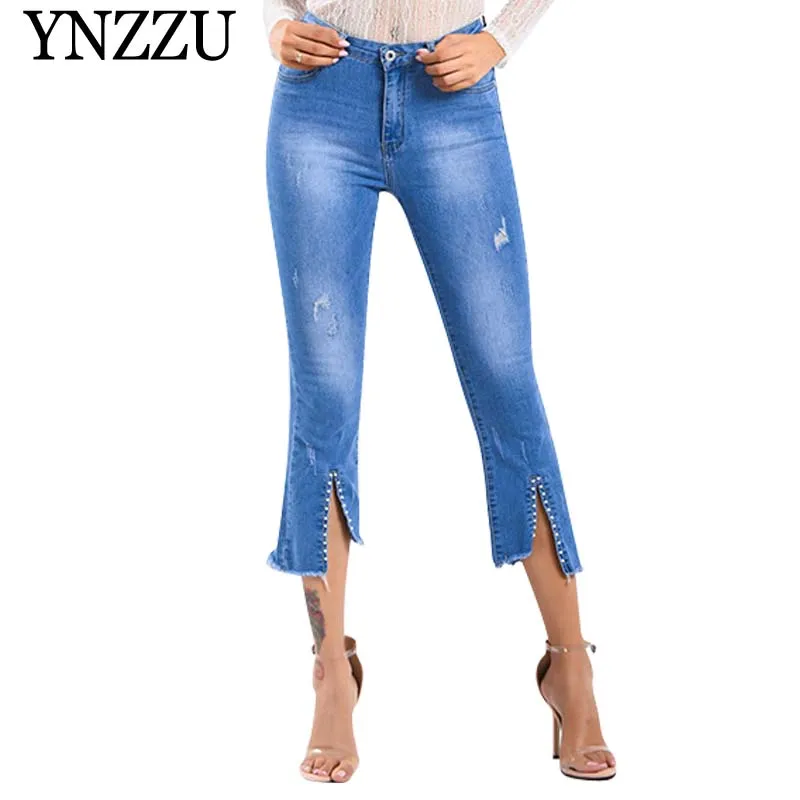 YNZZU Rivet Flare Jeans Women 2019 Spring Summer High