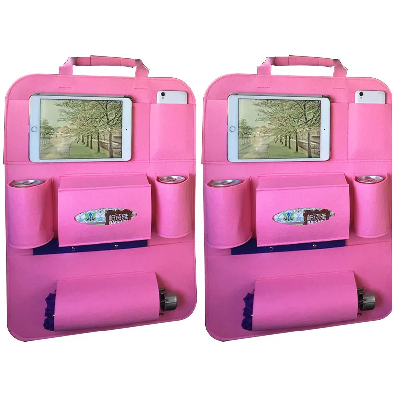 Автомобильный Органайзер, сумка на заднее сиденье, авто сумки для хранения, автомобильное заднее сиденье, карман, чашка, для укладки, для путешествий, аксессуары для интерьера - Название цвета: 2pcs Pink