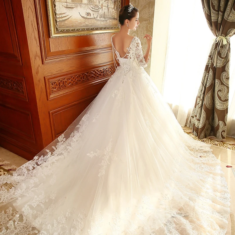 Половина рукава Vestido De Noiva мусульманское свадебное платье бальное платье Тюль AppliquesLace Boho Дубай арабское свадебное платье невесты