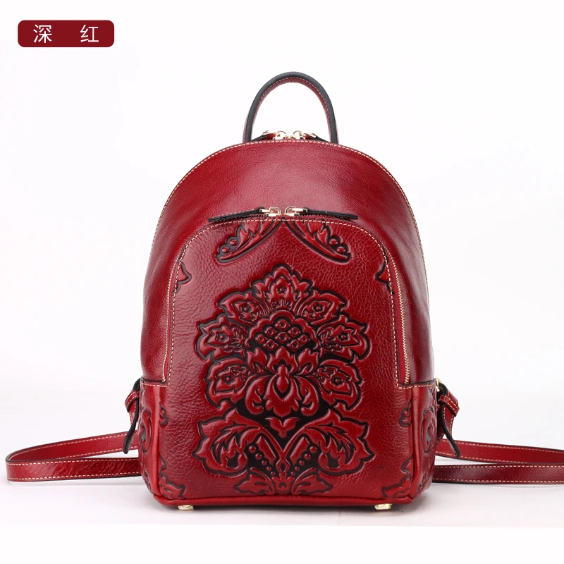 Chinese Style women genuine leather backpack name brand fashion pattern