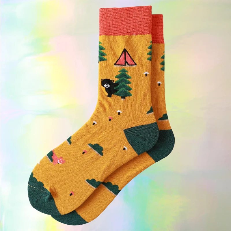 Мужские хлопковые короткие Чулочные изделия в стиле хип-хоп с принтом носков с изображением медвежонка из мультфильма