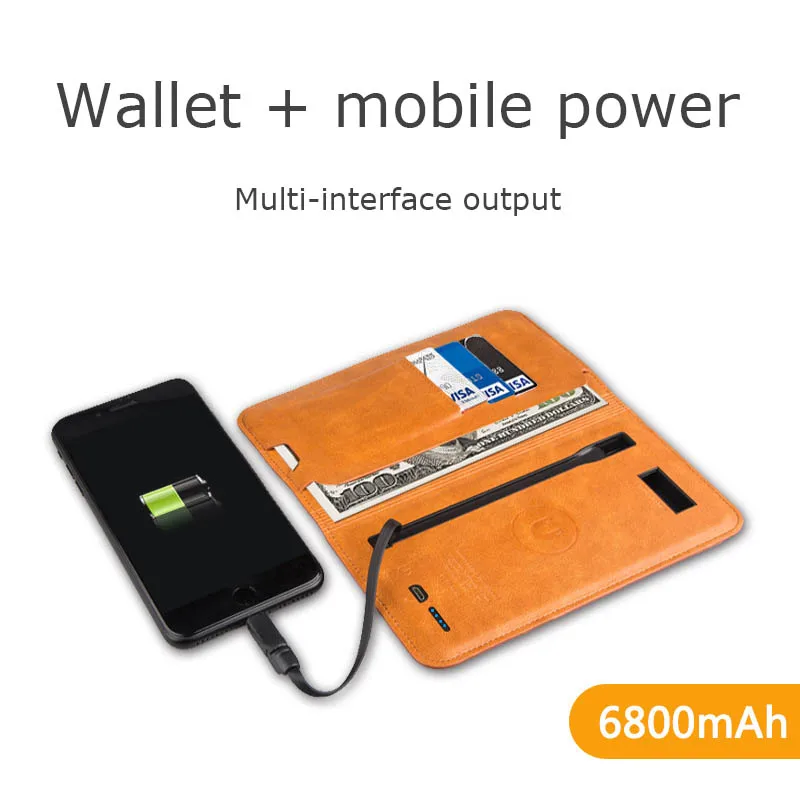 

6800mah magnet conversion plug wallet bag phone power bank Multifunction External Battery PowerBank for Xiaomi iPhone xs max