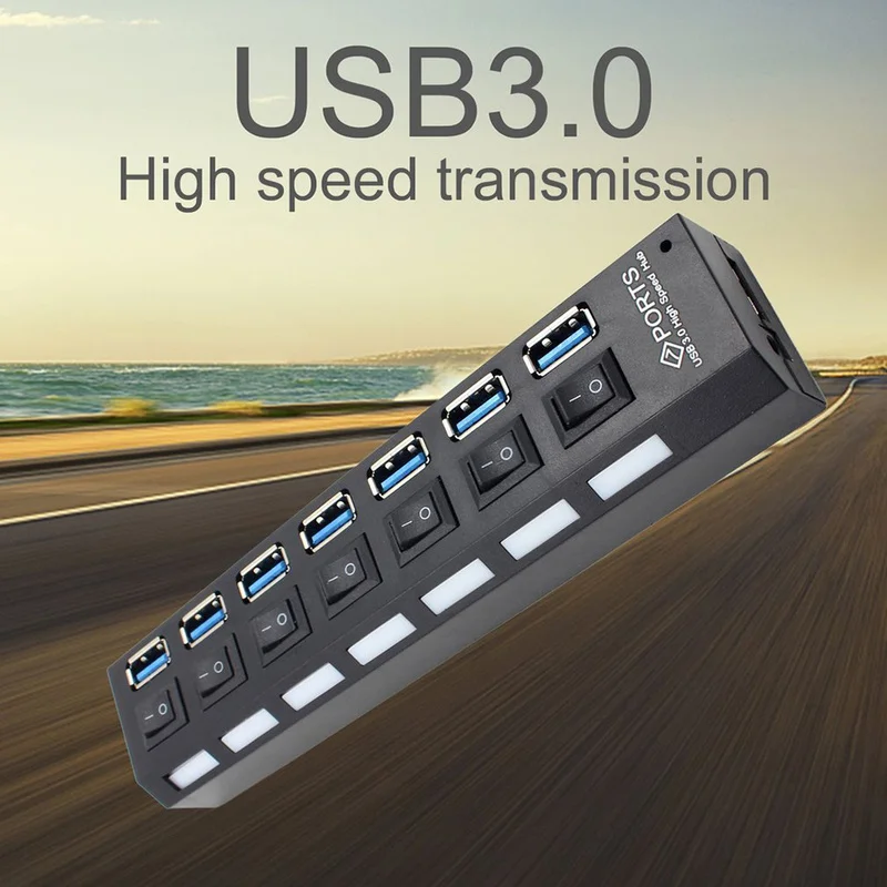 

USB HUB 3.0 7 Ports Micro USB 3.0 HUB Splitter With Power Adapter USB Hab High Speed 5Gbps USB Splitter 3 HUB For PC