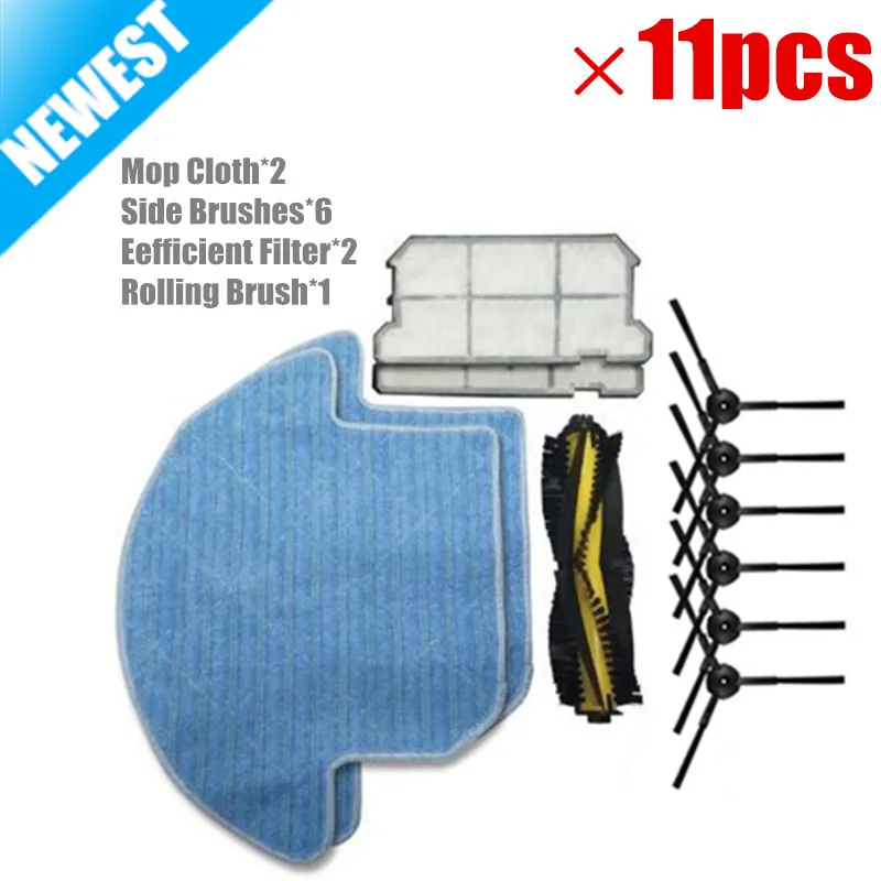 

1x main brush+6x side brush+2x Cleaning Mop Cloth+2x hepa filter kit for chuwi ilife v7s v7s pro Robotic Vacuum Cleaner parts