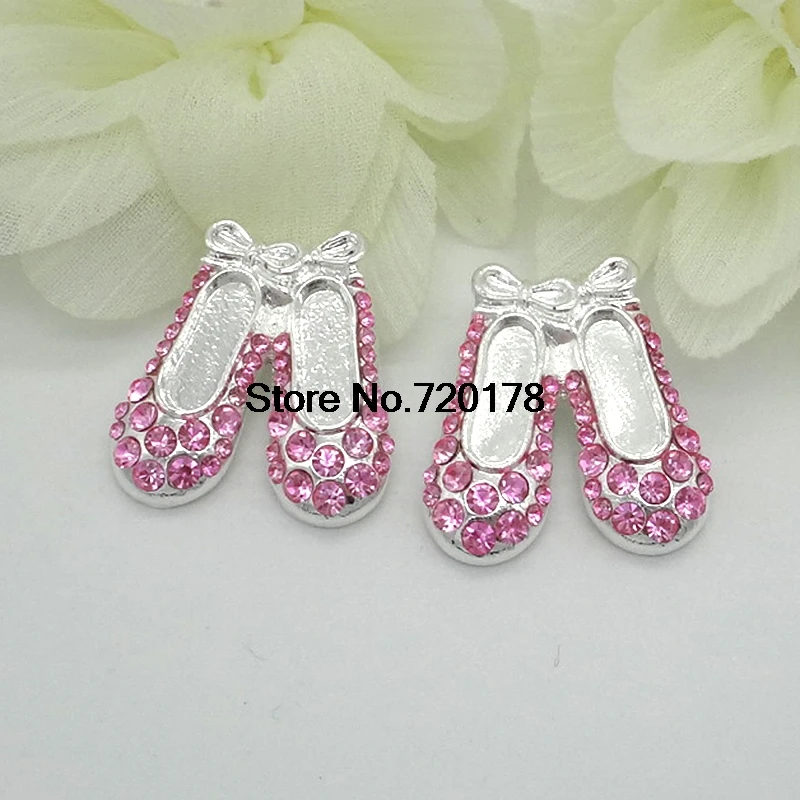 

25x22mm Pink Ballet Shoe Rhinestone button shank Rhinestone Embellishment Wholesale 30pcs RMM139