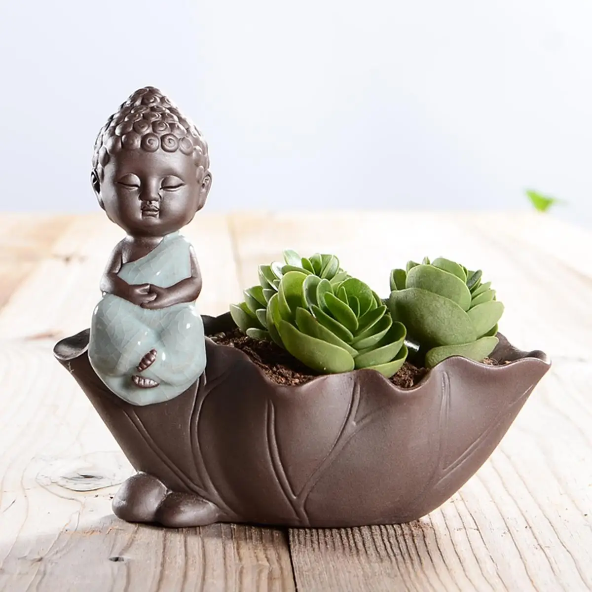 Ceramic Lotus leaf Buddha Cart Cacti Succulent Plant Pot Flower Planter