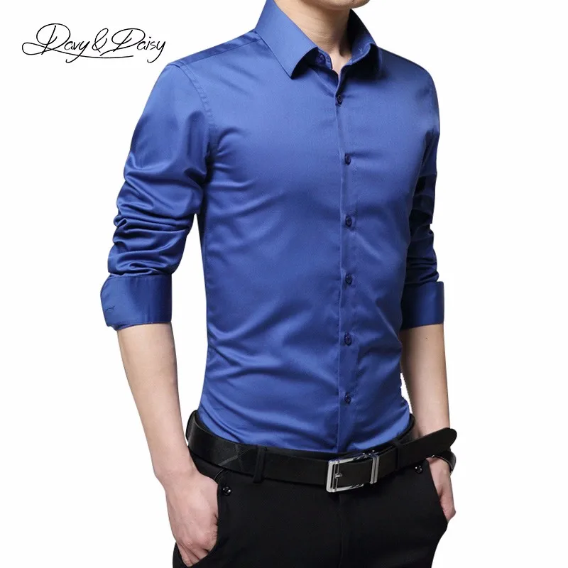 DAVYDAISY высокое качество 2018 Горячая продажа одежды рубашка Для мужчин хлопок Slim Fit Solid бренд Бизнес Для мужчин социальных Формальные рубашки