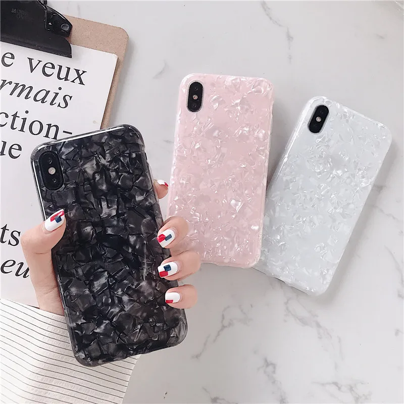 Luxury Conch Shell Marble Phone Cases For iPhone 7 8 6S Plus Bling Glitter Soft Silicone TPU Cover Case For iPhone X XS MAX XR Luxury Conch Shell Marble Phone Cases For iPhone 7 8 6S Plus Bling Glitter Soft Silicone TPU Cover Case For iPhone X XS MAX XR
