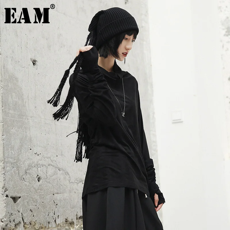 

[EAM] 2019 New Spring Summer Solid Color Black Loose Personalty Knitting Keep Warm Braid Long Tassels Hat Women Fashion JI499