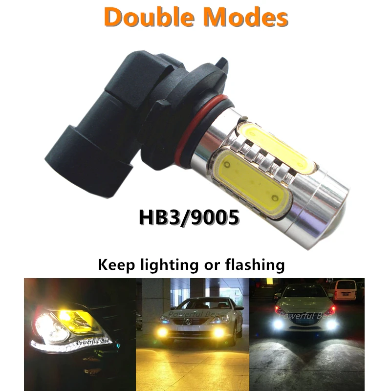 

2 x Keep lighting and flashing double modes LED fog lights bulb HB3/9005 15W white yellow amber for DC12V car