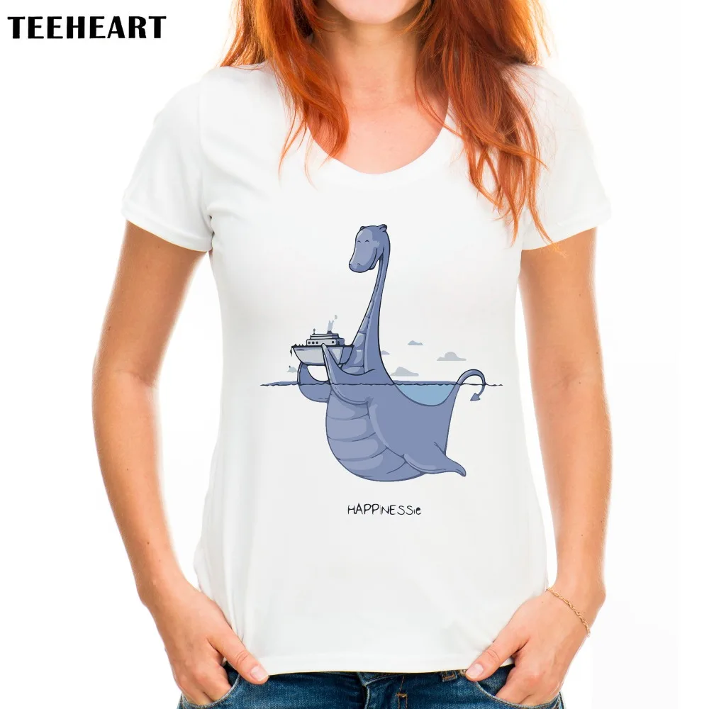 TEEHEART женская футболка с принтом мультяшного монстра Loch Ness летняя Модальная