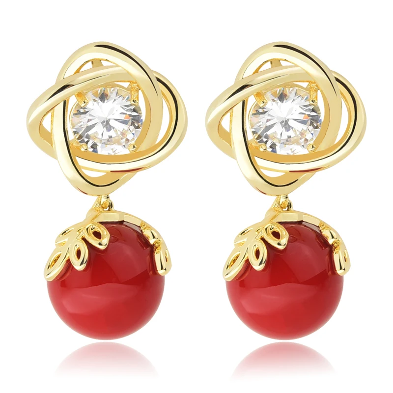 

Yanda Pearl Drop Earrings For Women Vintage Flower Red Beads Dangle Charm Pendientes Wedding Gold Color Jewelry Gifts