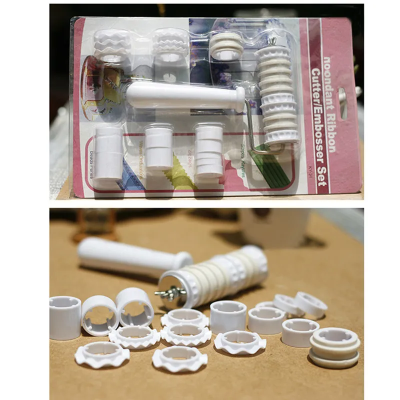 Fondant Cake Ribbon Embosser Set DIY Cake Decorating Baking Tools Big Wheel Roller Cutter Strip