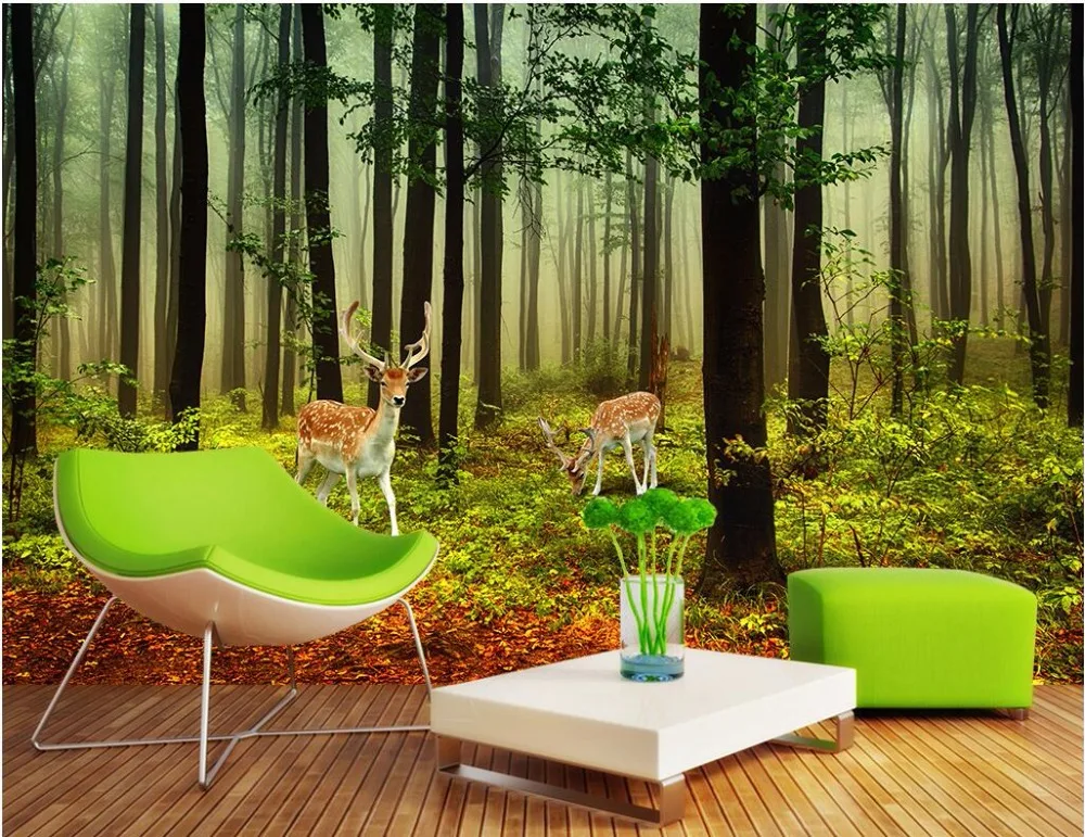 3d wall murals wallpaper for living room walls 3 d photo Deer forest landscape home decor Custom mural painting | Обустройство дома