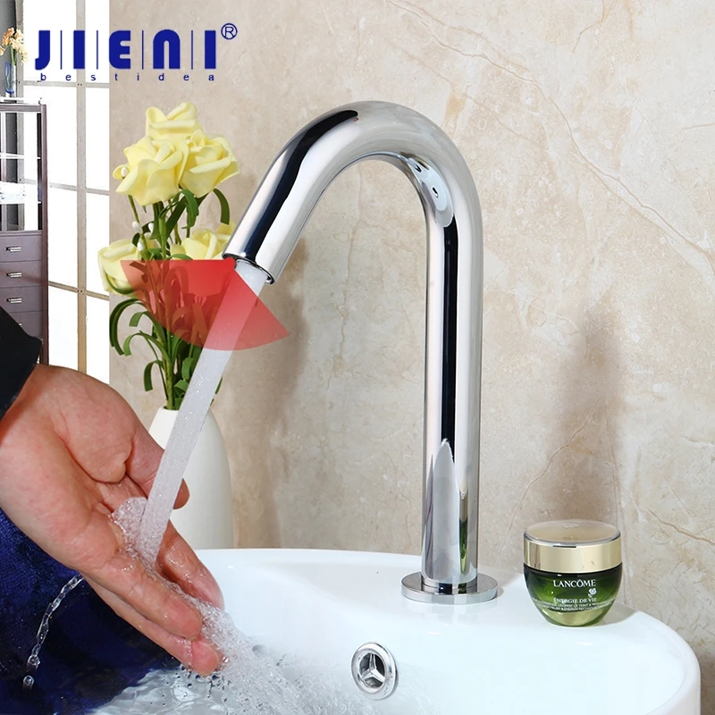 JIENI Solid Brass Bathroom Automatic Touch Free Sensor Faucets Water Saving Inductive Electric Electric Power Mixer Taps Faucet