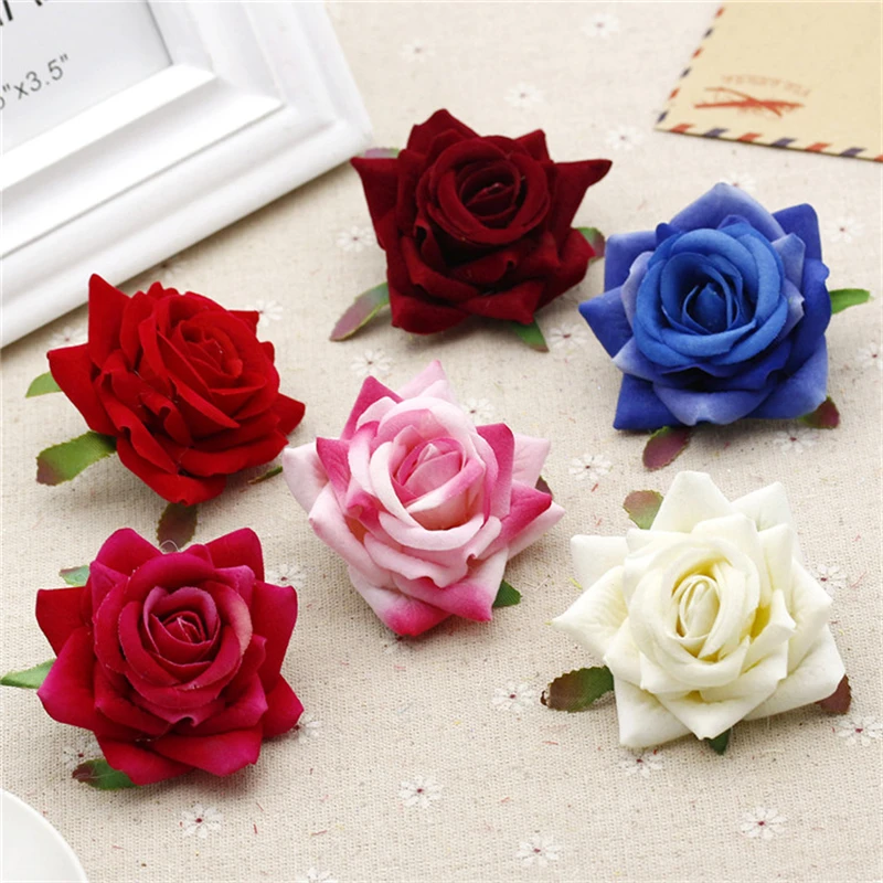 Decoration 6 pcs 6cm Rose Artificial Flower Velvet Flowers Head for Wedding Decoration Scrapbooking DIY Wreaths Craft Flores,Q