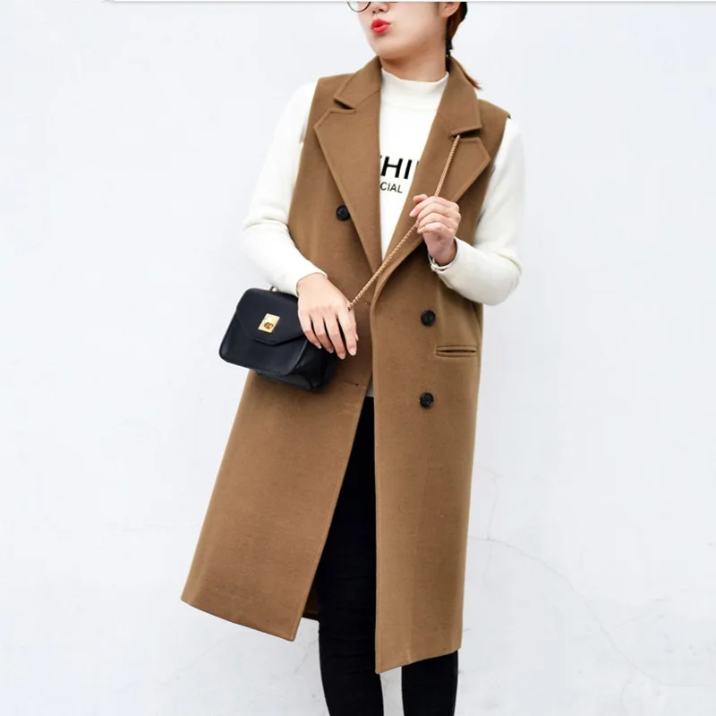 Women Autumn Spring Wool Blend Vest Waistcoat Lady Office Wear Long Waistcoat Women Coat Casual Sleeveless Vest Jacket Plus Size Women Autumn Spring Wool Blend Vest Waistcoat Lady Office Wear Long Waistcoat Women Coat Casual Sleeveless Vest Jacket Plus Size