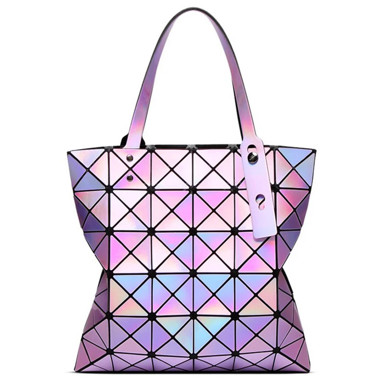 font b women b font laser bright holographic totes lady geometry diamond lattice sequins fold