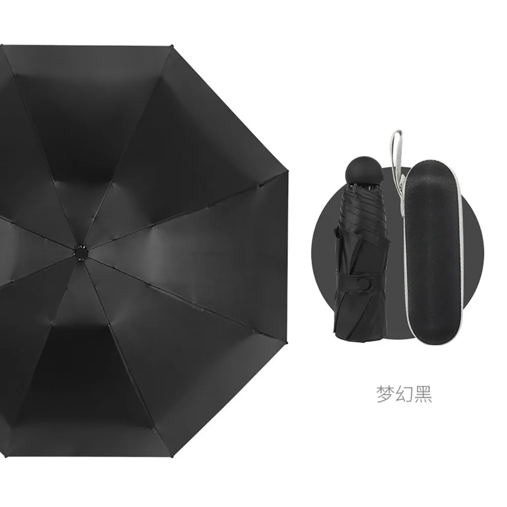Portable Mini Capsule Umbrella Ultra Light Sunscreen Sun UV Protection Parasol Playa Beach Parasol Umbrellas Stand Rainy Day - Цвет: Black