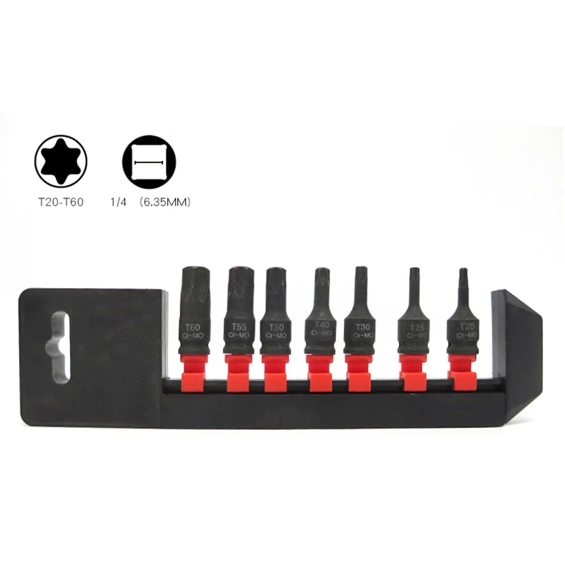 

7pc T20-T60 Impact torx star Socket Bit Set 1/4" Drive Chrome Molybdenum Steel Wrench Spline CR-MO