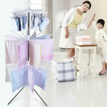 

2Tier Foldable Transportable Laundry Organizer Drying Rack Clothes Hanger Stand