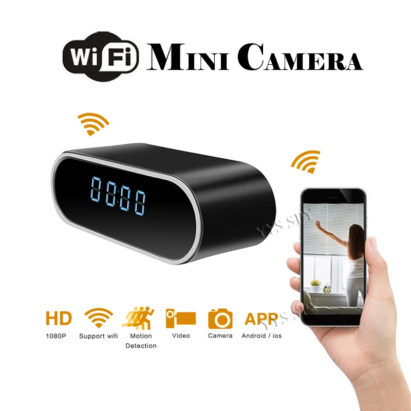 Мини Wifi камера HD 1080 P Беспроводная сигнализация видео микрокамера цифровые настольные часы рекордер с инфракрасной функцией ночного видени...
