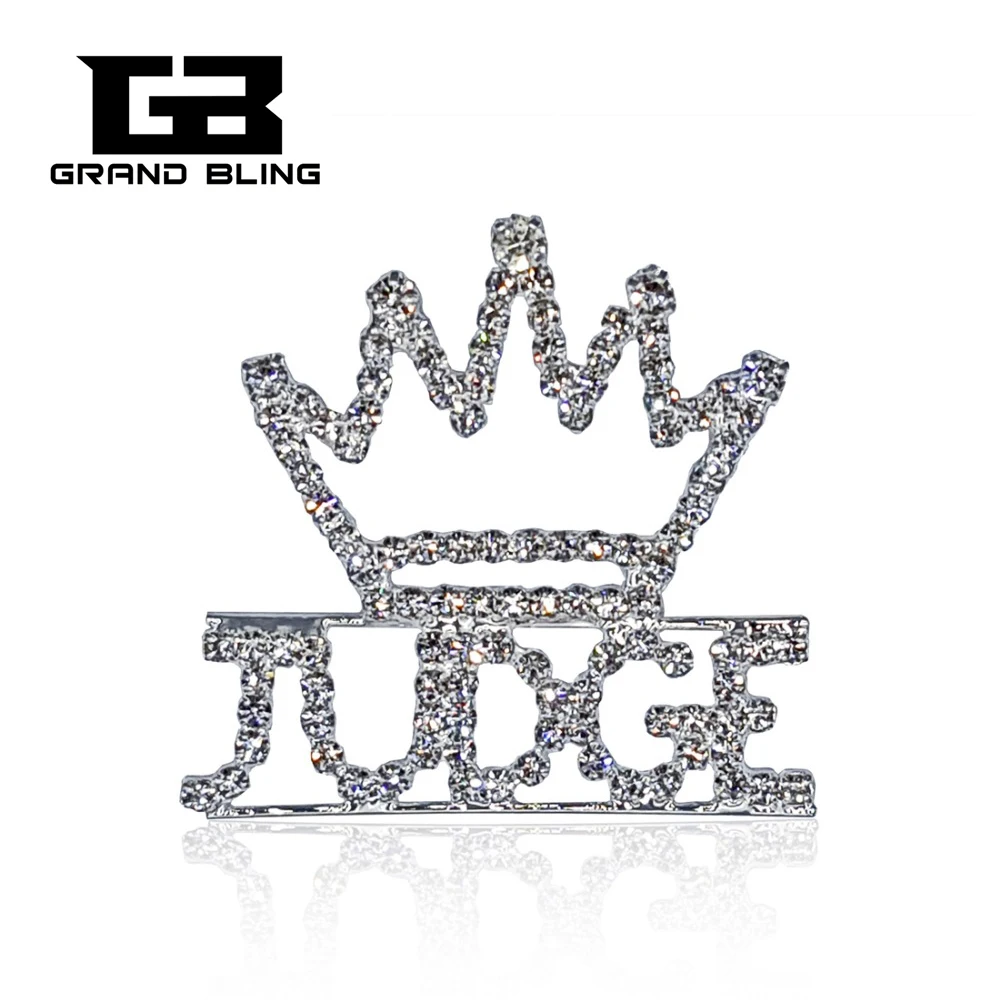 

Crystal Brooch Jewelry "JUDGE" Word Pin with a Crown On Top