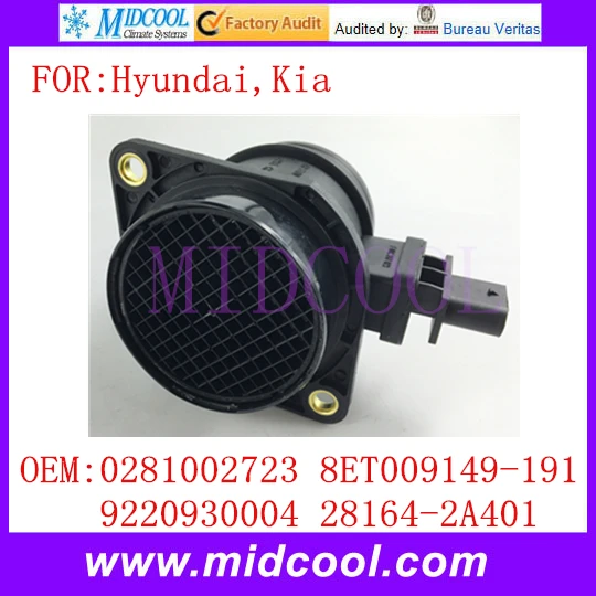 

New Mass Air Flow Sensor use OE No. 0281002723 , 8ET009149-191 , 9220930004 , 28164-2A401 for Kia Hyundai