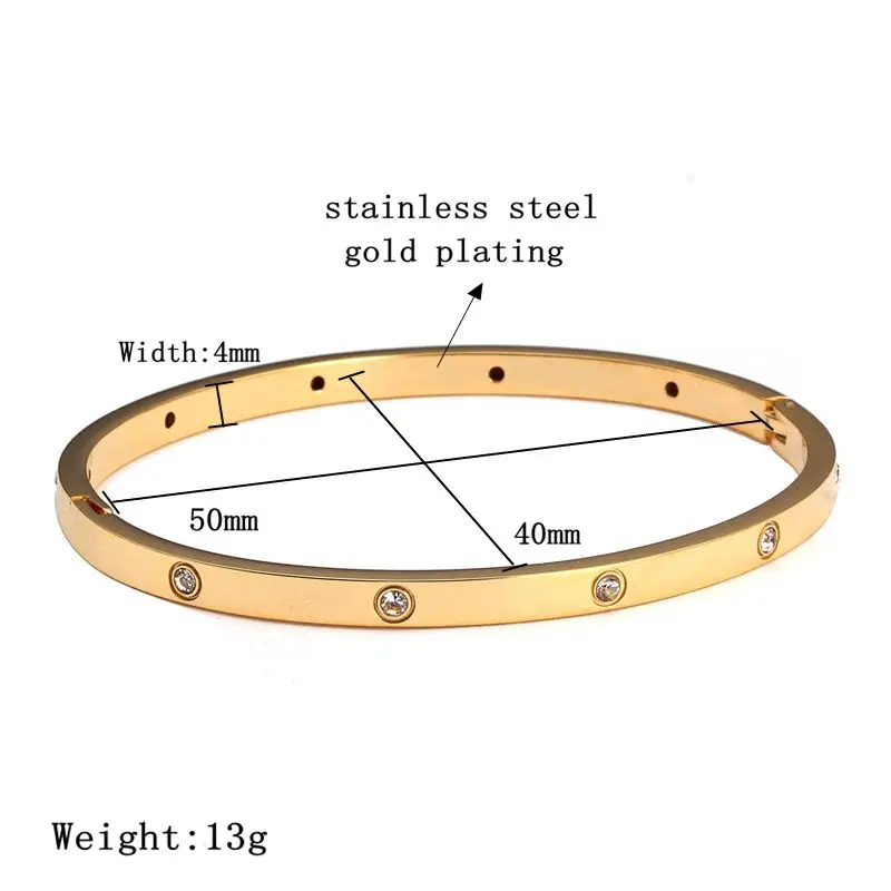 Модные браслеты из нержавеющей стали с фианитами для влюбленных, браслеты для женщин, позолоченные браслеты-манжеты с кристаллами, модные ювелирные изделия для женщин и девушек