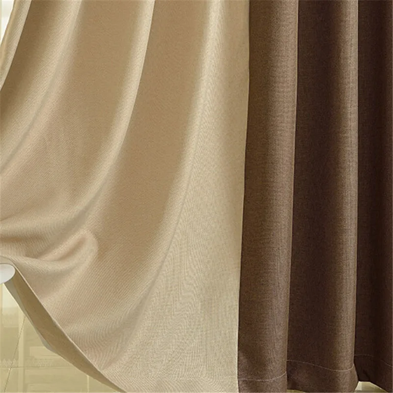 Window Curtains Blackout Faux Linen Curtains for Living Room Bedroom Cortinas de cocina Beige Coffee Stitching Made