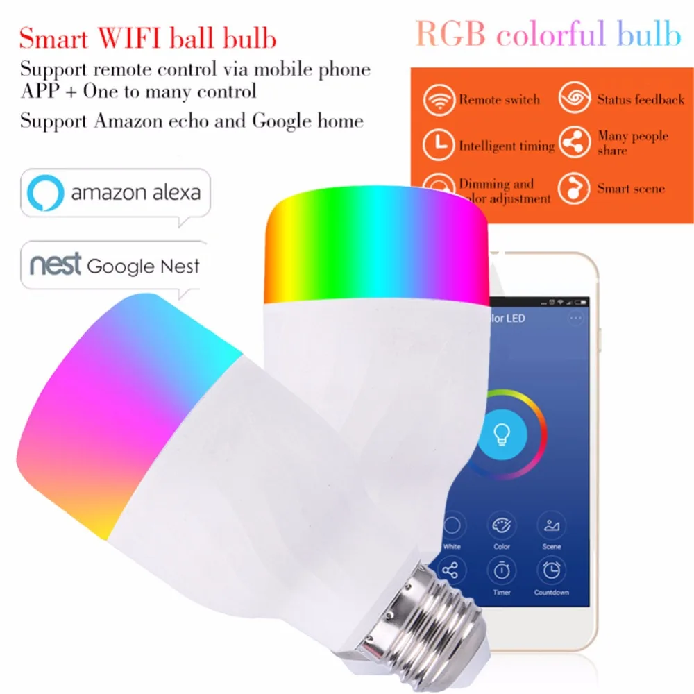 Smart led лампы E27 B22 12 Вт 600 люмен RGBW Цвет лампочки Wi-Fi смартфон дистанционного управления