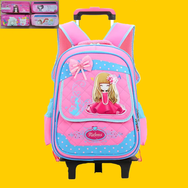 

Girls Princess Primary School Trolley Backpack Kids Student Children Detachable Rolling Backpack Daypack With Wheels