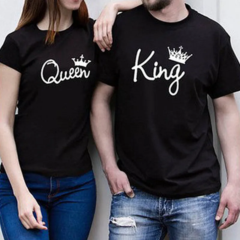 NEW 1PC King Queen T Shirt Imperial Crown Printing Couple Clothes